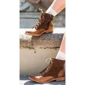 Kork-Ease Ramin Brown Leather Suede Lace Up Ankle Boots Cap Toe Side Zip Size 8M